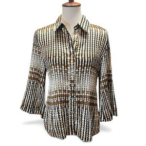 Sere Nade Retro Metallic Dot Pleated Button Blouse Size Large